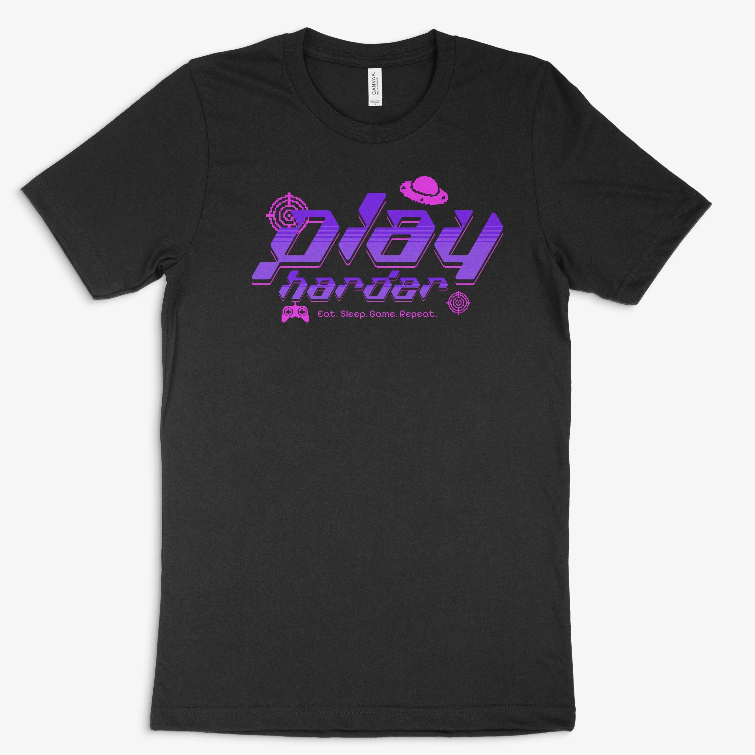 Gamer Shirt - Play Harder in Farbe schwarz 