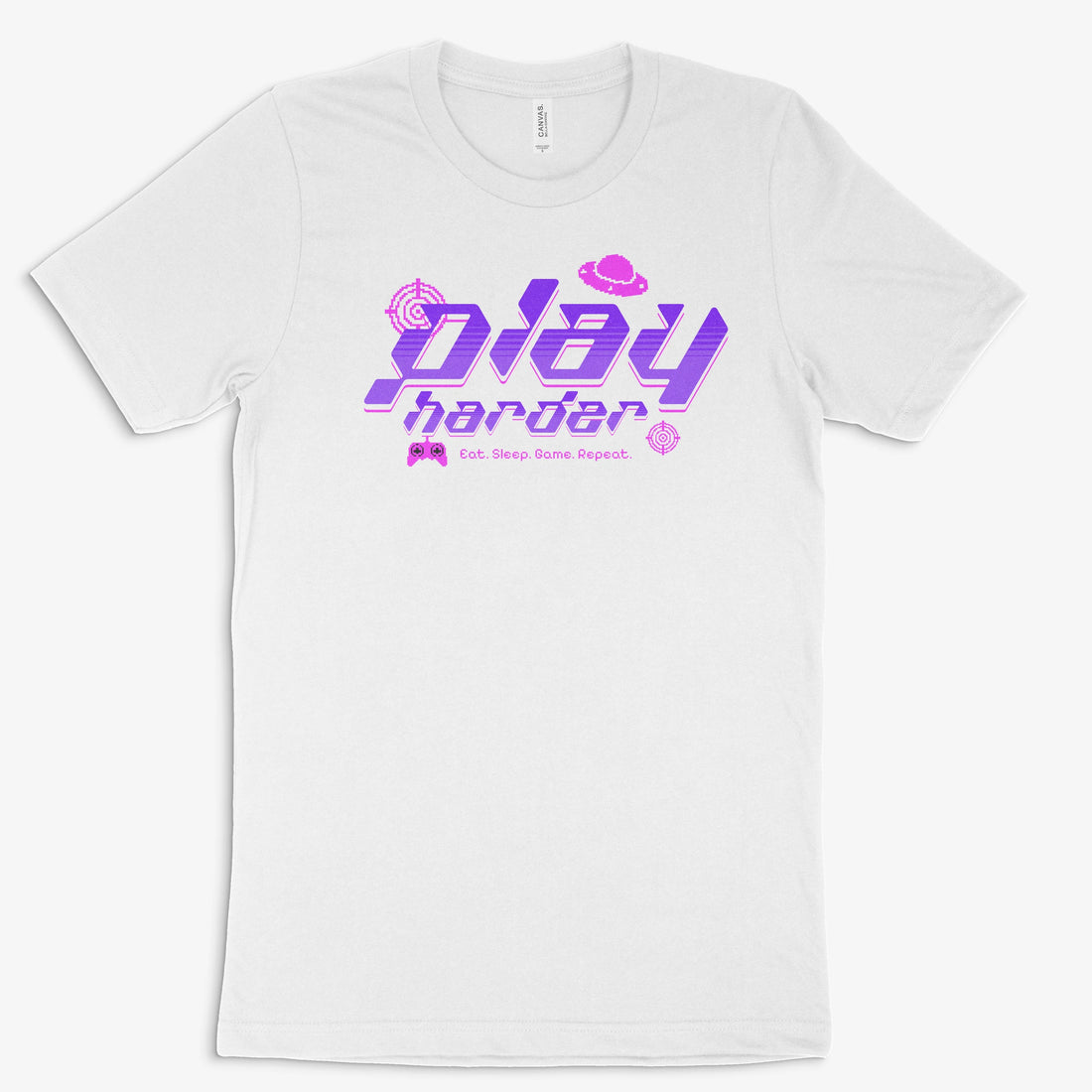 Gamer Shirt - Play Harder in Farbe weiss 