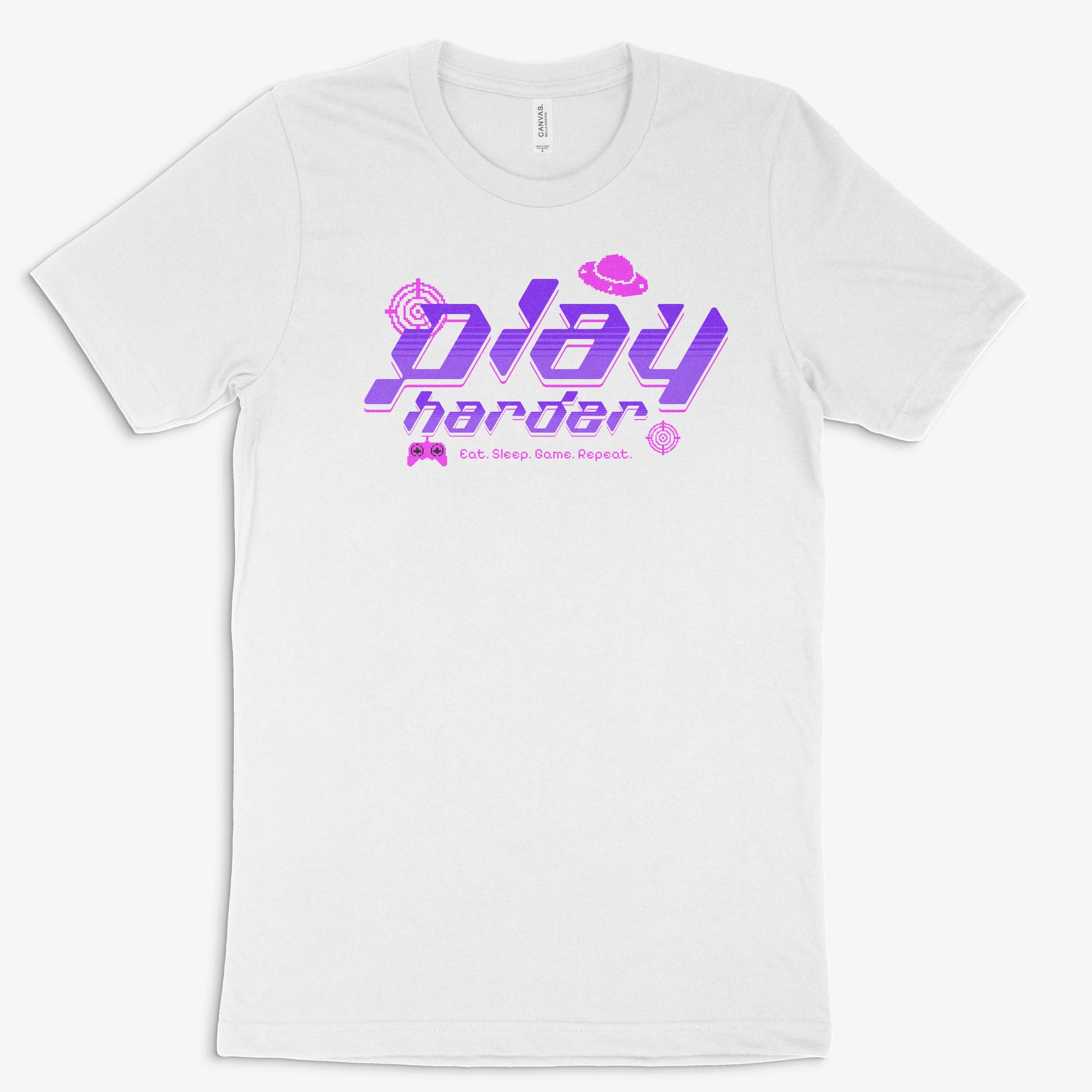 Gamer Shirt - Play Harder in Farbe weiss 