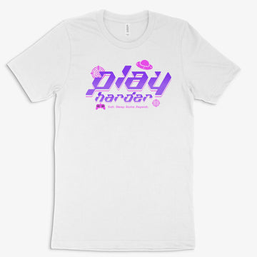 Gamer Shirt - Play Harder in Farbe weiss 