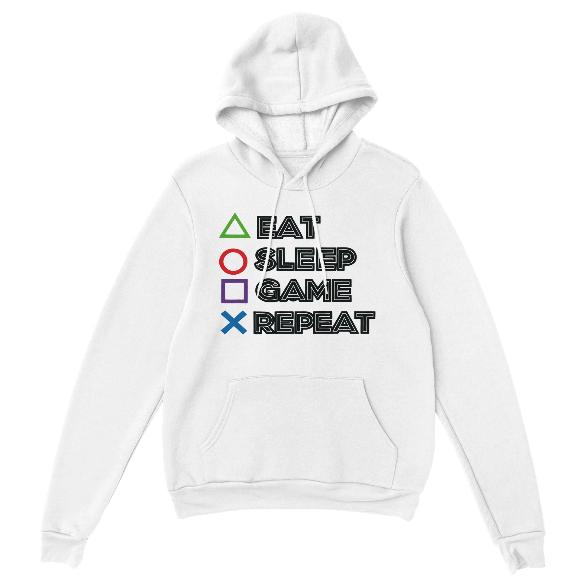 Gaming Hoodie - Eat Sleep Game Repeat weiss – Gaming Hoodie Flatlay mit Gaming  Eat Sleep Game Repeat Print