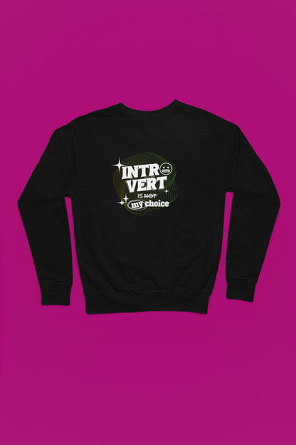 Introvert Is Not My Choice | Neon Wave Pullover fuer Introverts & Nerds – schwarz Pullover als Flatlay-Mockup, hochwertiges Nerd- & Gaming-Design Produktfoto.