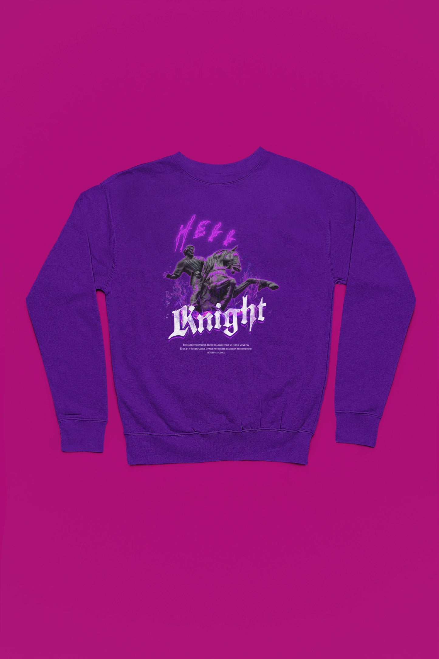 Knight | Duesterer Ritter-Pullover im Dark-Fantasy-Stil – lila Pullover als Flatlay-Mockup, hochwertiges Nerd- & Gaming-Design Produktfoto.