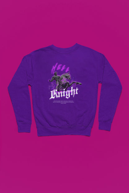 Knight | Duesterer Ritter-Pullover im Dark-Fantasy-Stil – lila Pullover als Flatlay-Mockup, hochwertiges Nerd- & Gaming-Design Produktfoto.