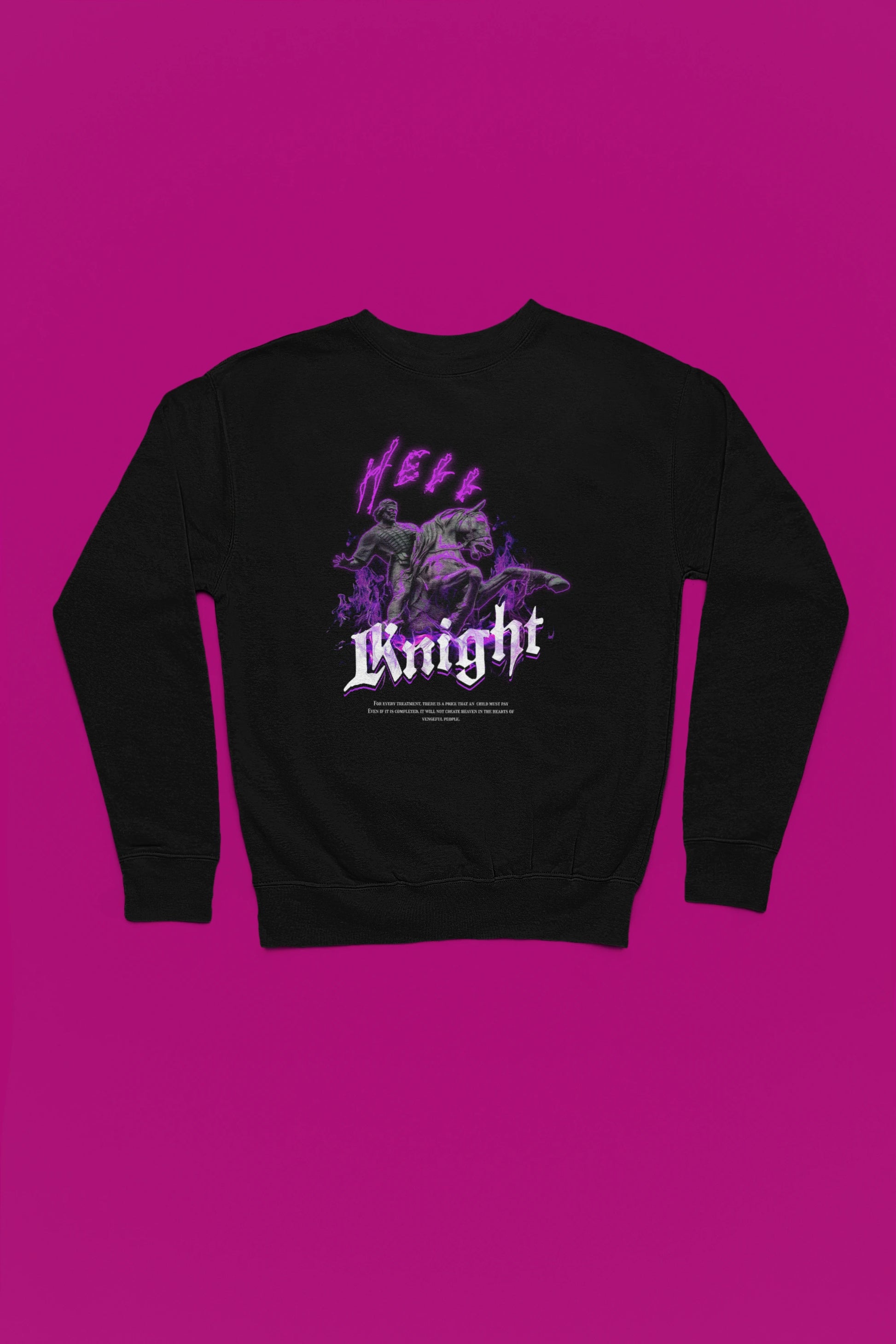 Knight | Duesterer Ritter-Pullover im Dark-Fantasy-Stil – schwarz Pullover als Flatlay-Mockup, hochwertiges Nerd- & Gaming-Design Produktfoto.