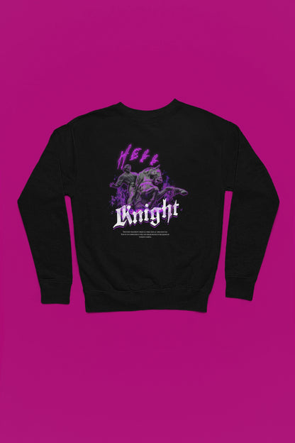 Knight | Duesterer Ritter-Pullover im Dark-Fantasy-Stil – schwarz Pullover als Flatlay-Mockup, hochwertiges Nerd- & Gaming-Design Produktfoto.