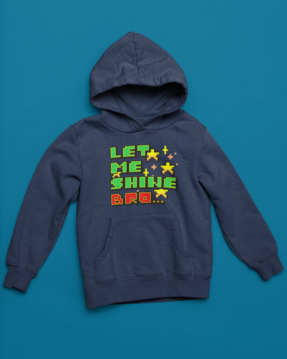 Let Me Shine Bro… | Pixel Hoodie im Retro-Arcade Style – marine Hoodie als flatlay-Mockup, modernes Gaming-Design und hochwertiges Produktfoto.