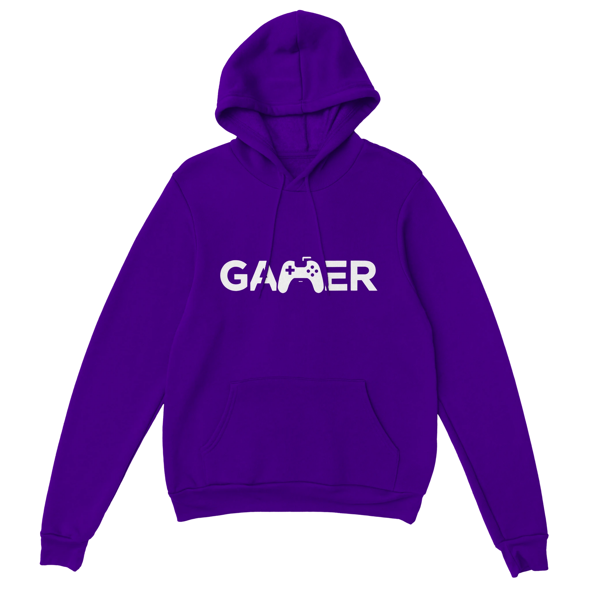 Minimalistischer Gamer Hoodie lila – Gaming Hoodie Flatlay mit Minimalistischer Gamer Print