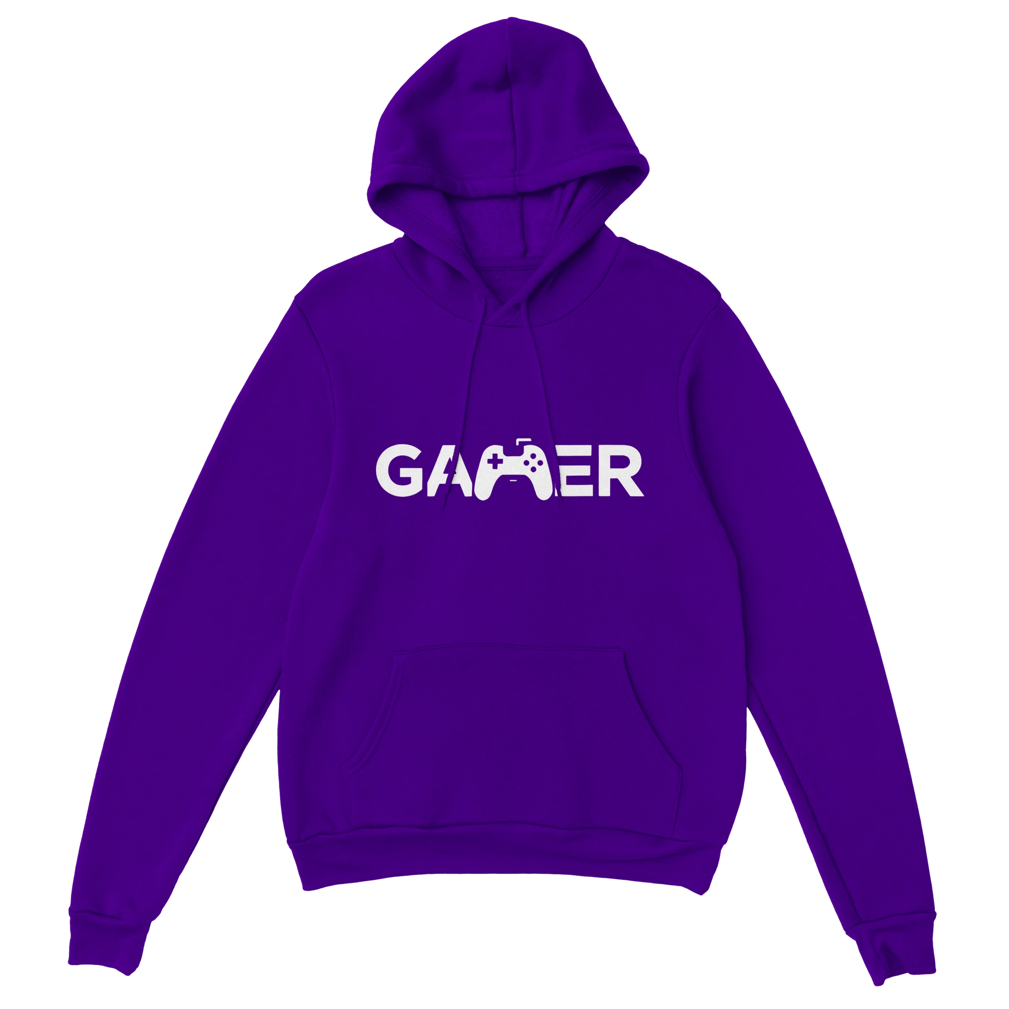 Minimalistischer Gamer Hoodie lila – Gaming Hoodie Flatlay mit Minimalistischer Gamer Print