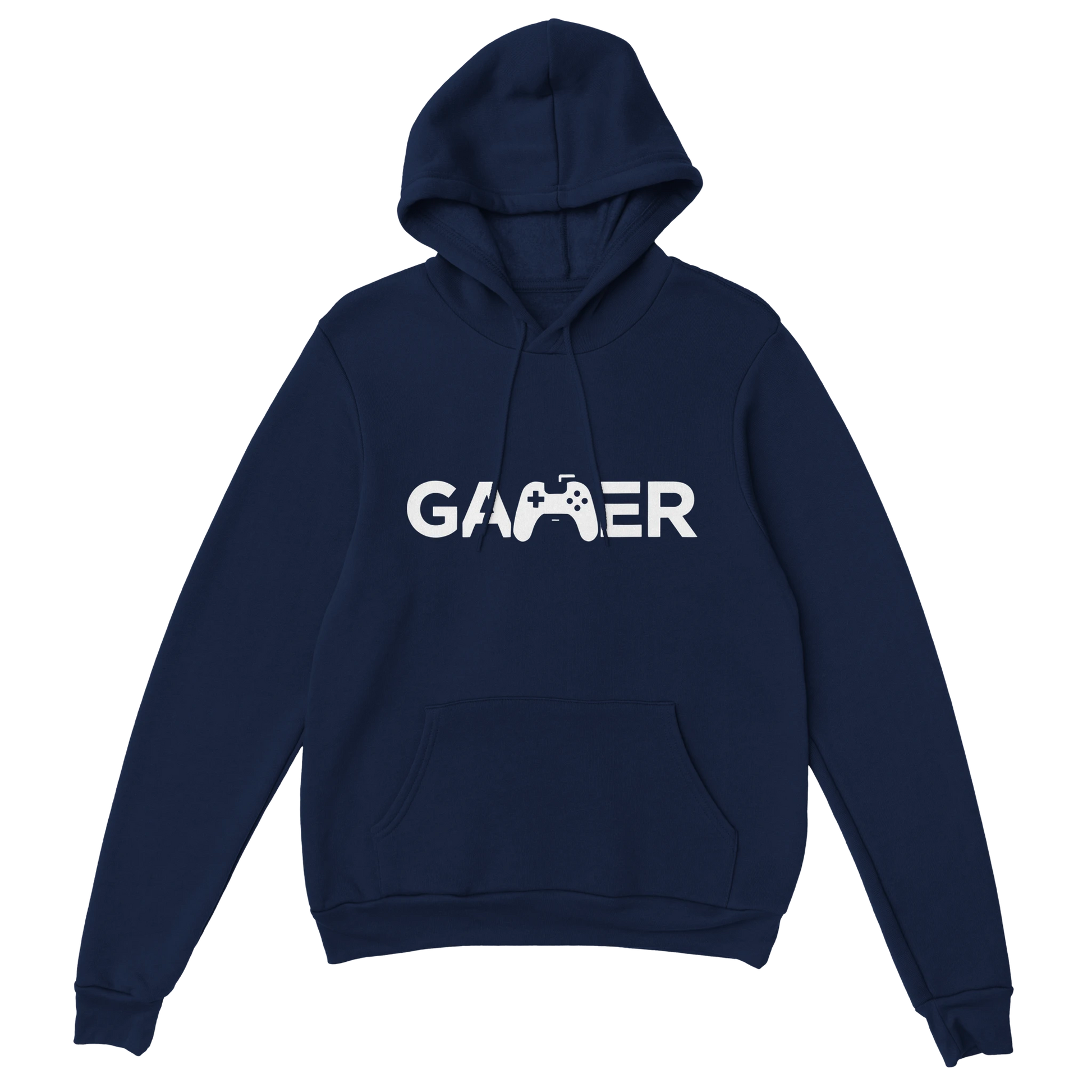 Minimalistischer Gamer Hoodie marine – Gaming Hoodie Flatlay mit Minimalistischer Gamer Print