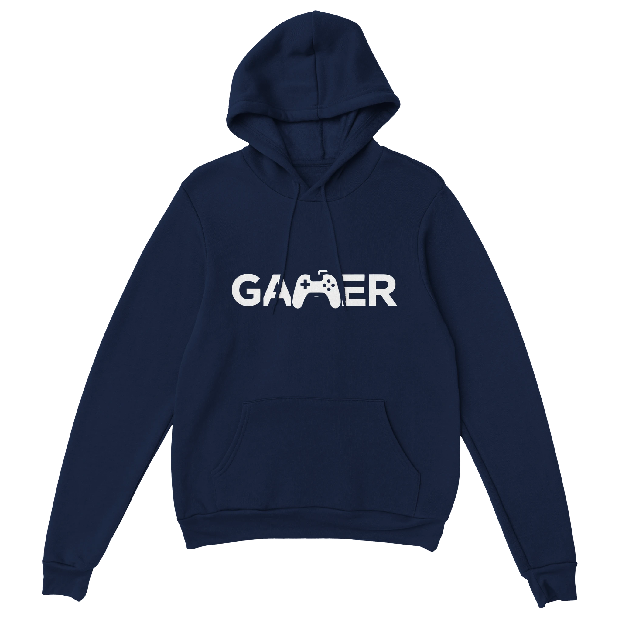Minimalistischer Gamer Hoodie marine – Gaming Hoodie Flatlay mit Minimalistischer Gamer Print