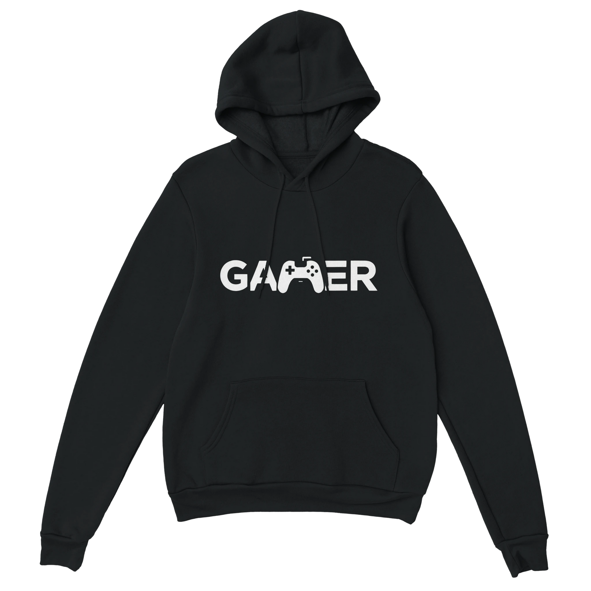 Minimalistischer Gamer Hoodie schwarz – Gaming Hoodie Flatlay mit Minimalistischer Gamer Print