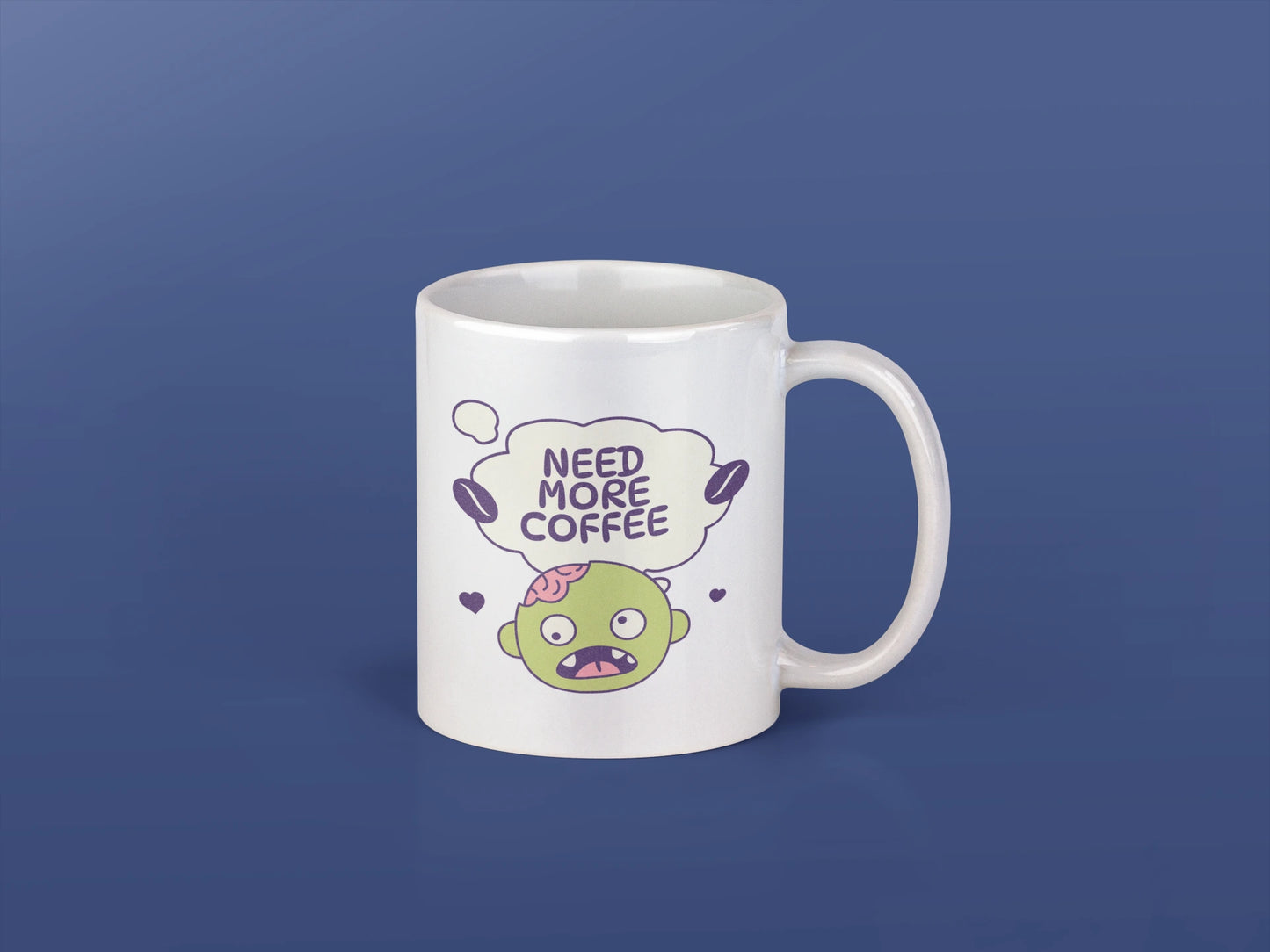 Need More Coffee – Keramiktasse (325 ml) – 325 ml Keramiktasse als Flatlay Mockup, hochwertiges Gaming- & Nerd-Design Produktfoto.