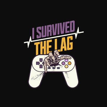 Gaming Humor Icon mit einem lachenden Pixel-Gesicht und einem Lag-Symbol für lustige Gamer Merch.