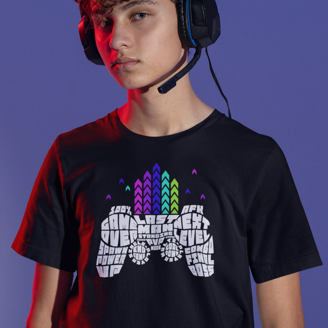 Schwarzes Herren Unisex T-Shirt mit Next Level Gamer Controller Typografie