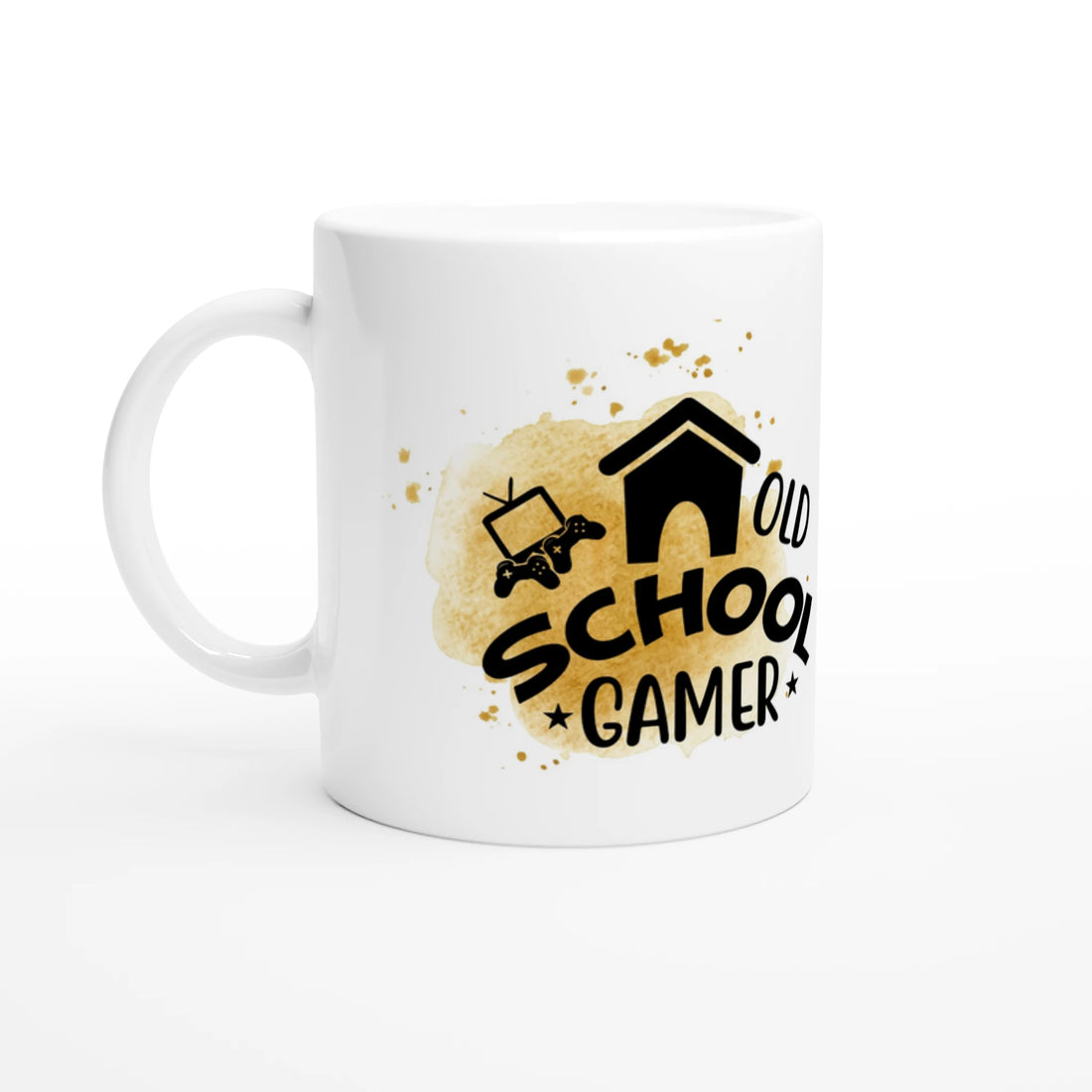 Old School Gamer – Retro Tasse Tasse frontansicht – hochwertiges Nerdrovert Mockup mit Gaming Motiv