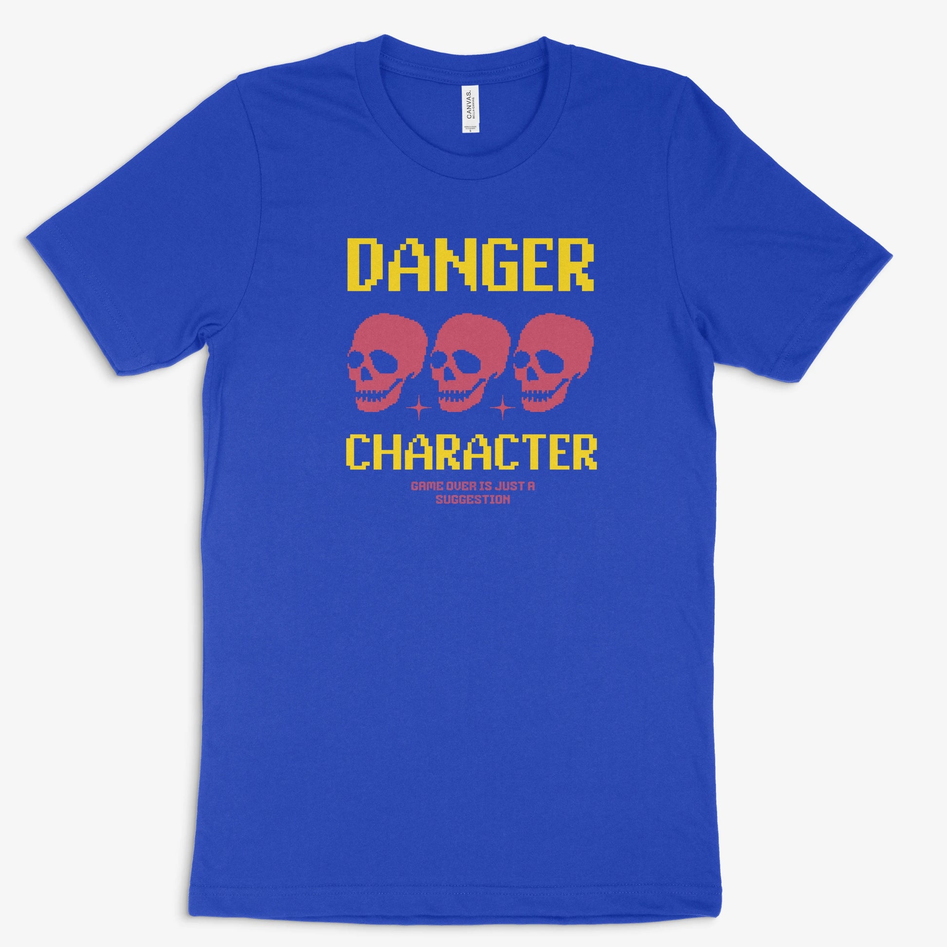 Pixel Gamer Shirt - Danger Character in Farbe blau 