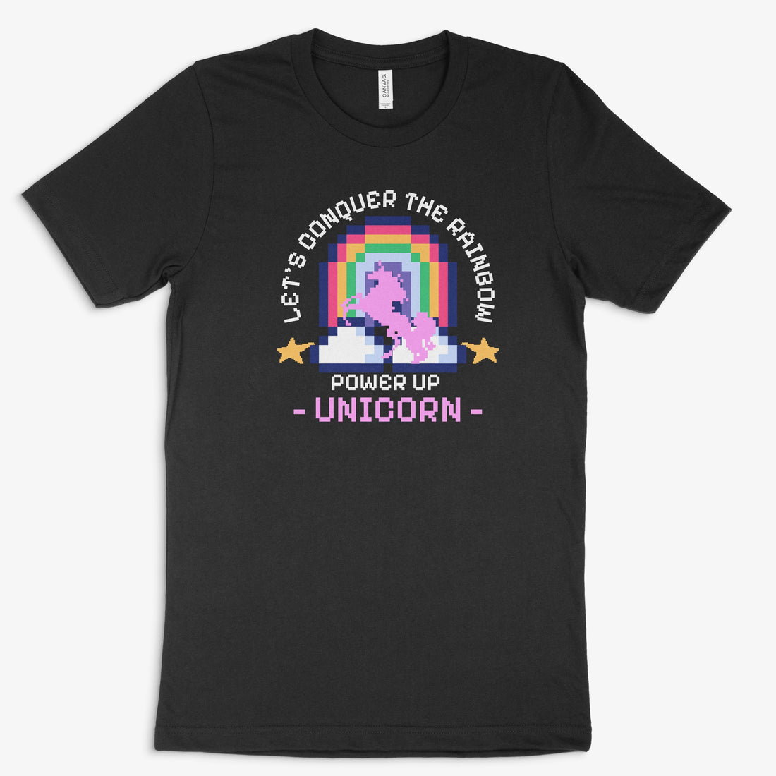 Pixel Gamer Shirt - Power Up Unicorn in Farbe schwarz 