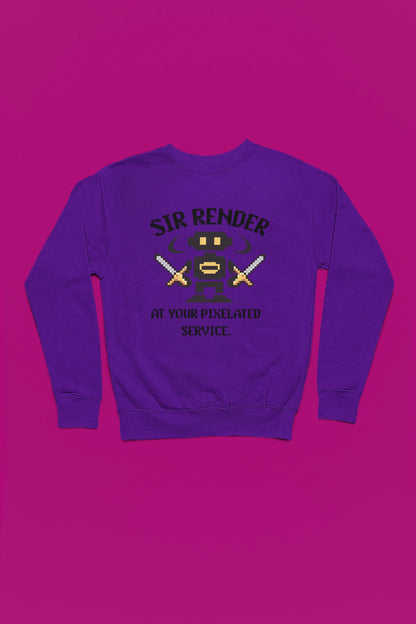 Pixel Ninja – Dual Blade Edition | Retro Pixel Pullover – lila Pullover als Flatlay-Mockup, hochwertiges Nerd- & Gaming-Design Produktfoto.