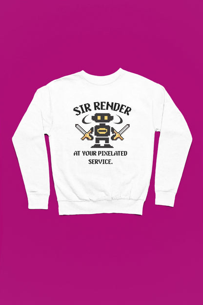 Pixel Ninja – Dual Blade Edition | Retro Pixel Pullover – weiss Pullover als Flatlay-Mockup, hochwertiges Nerd- & Gaming-Design Produktfoto.