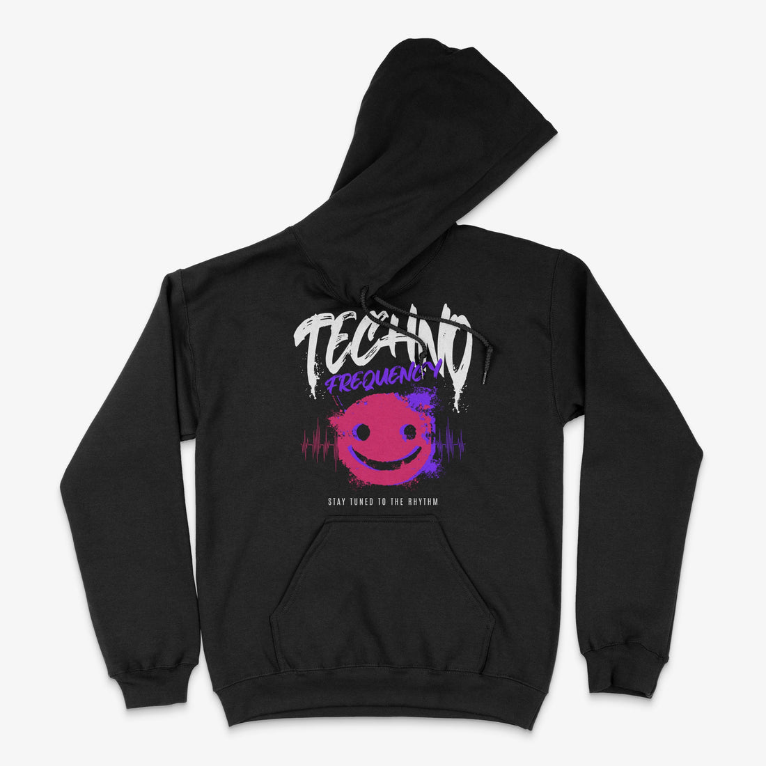 Rave Hoodie - Techno Frequency Hoodie in Farbe schwarz  
