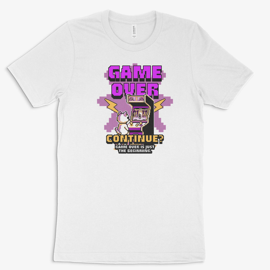 Retro Arcade Gamer Shirt - Game Over – Continue? in Farbe weiss 