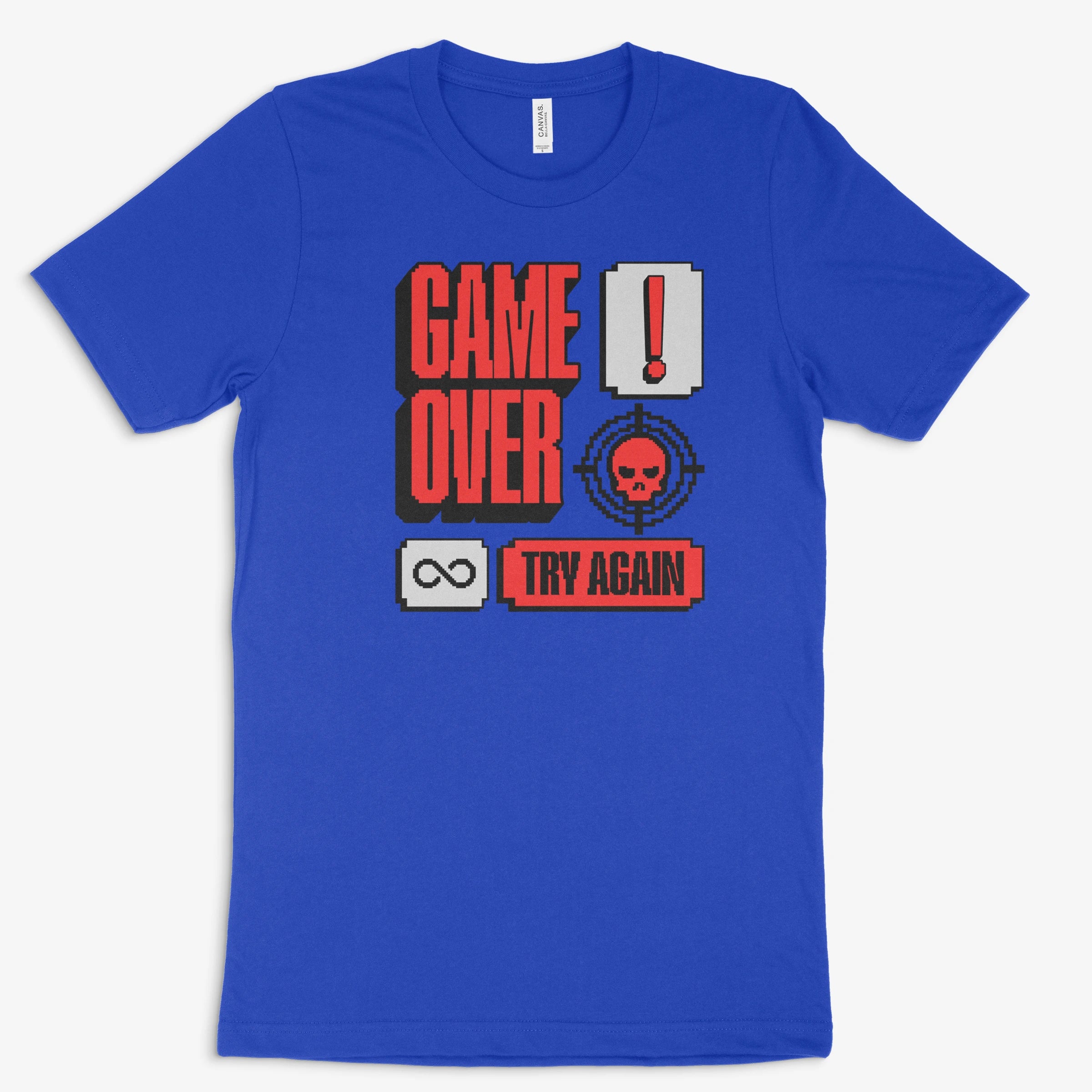 Retro Gamer Shirt - Game Over! Try Again in Farbe blau 