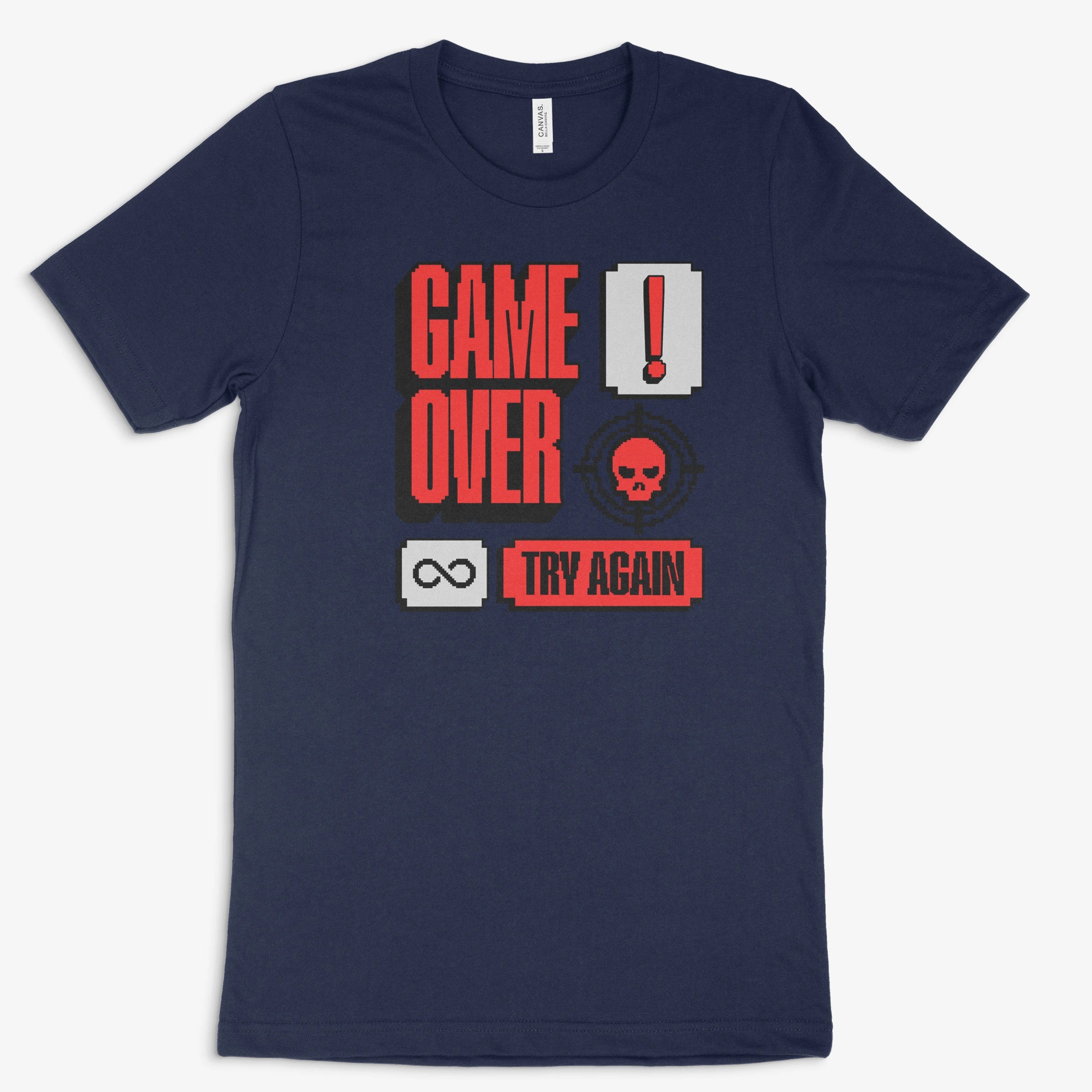 Retro Gamer Shirt - Game Over! Try Again in Farbe marine 
