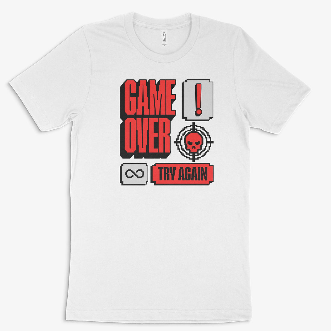 Retro Gamer Shirt - Game Over! Try Again in Farbe weiss 