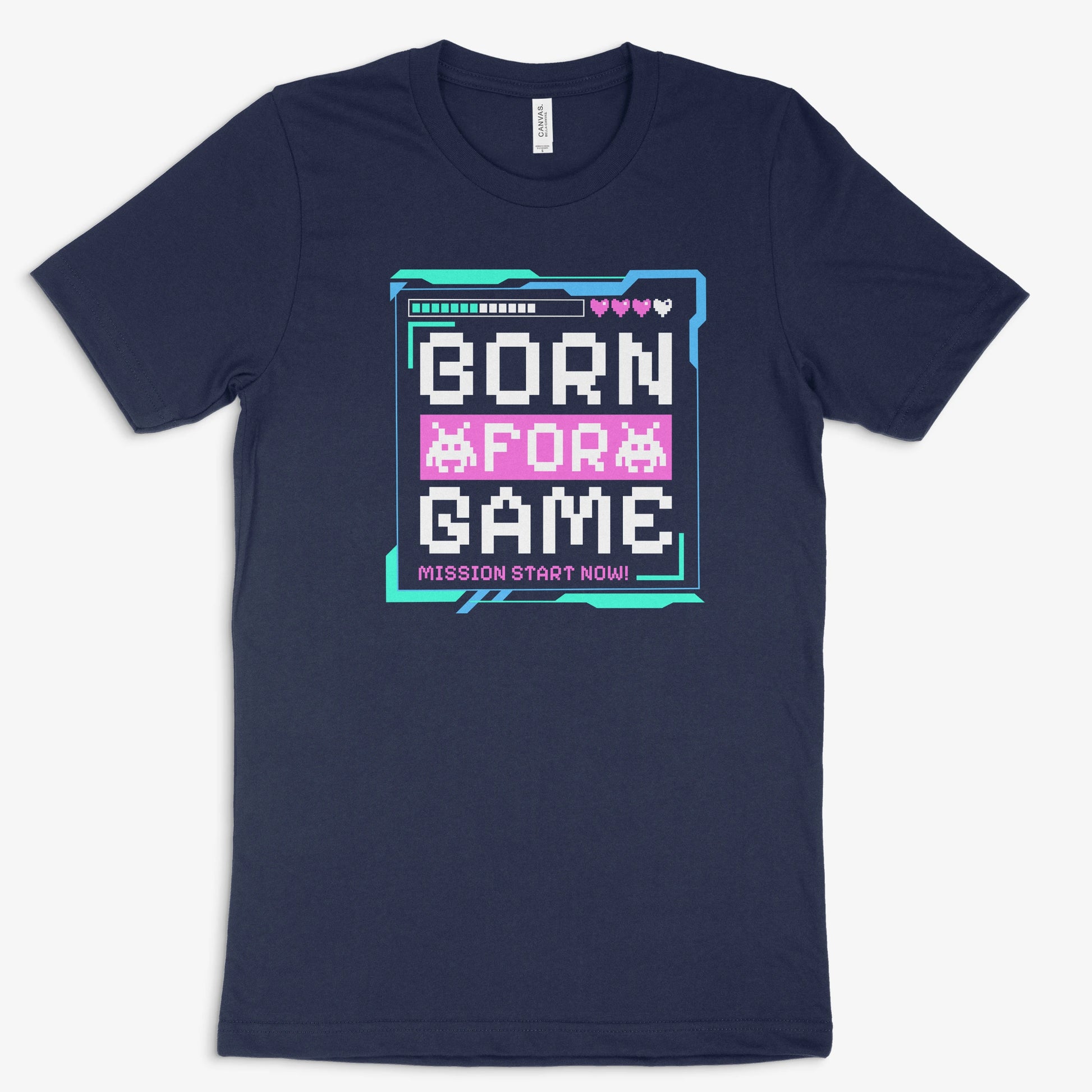 Retro Shirt für Gamer - Born for Game in Farbe marine 