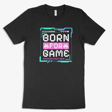 Retro Shirt für Gamer - Born for Game in Farbe schwarz 