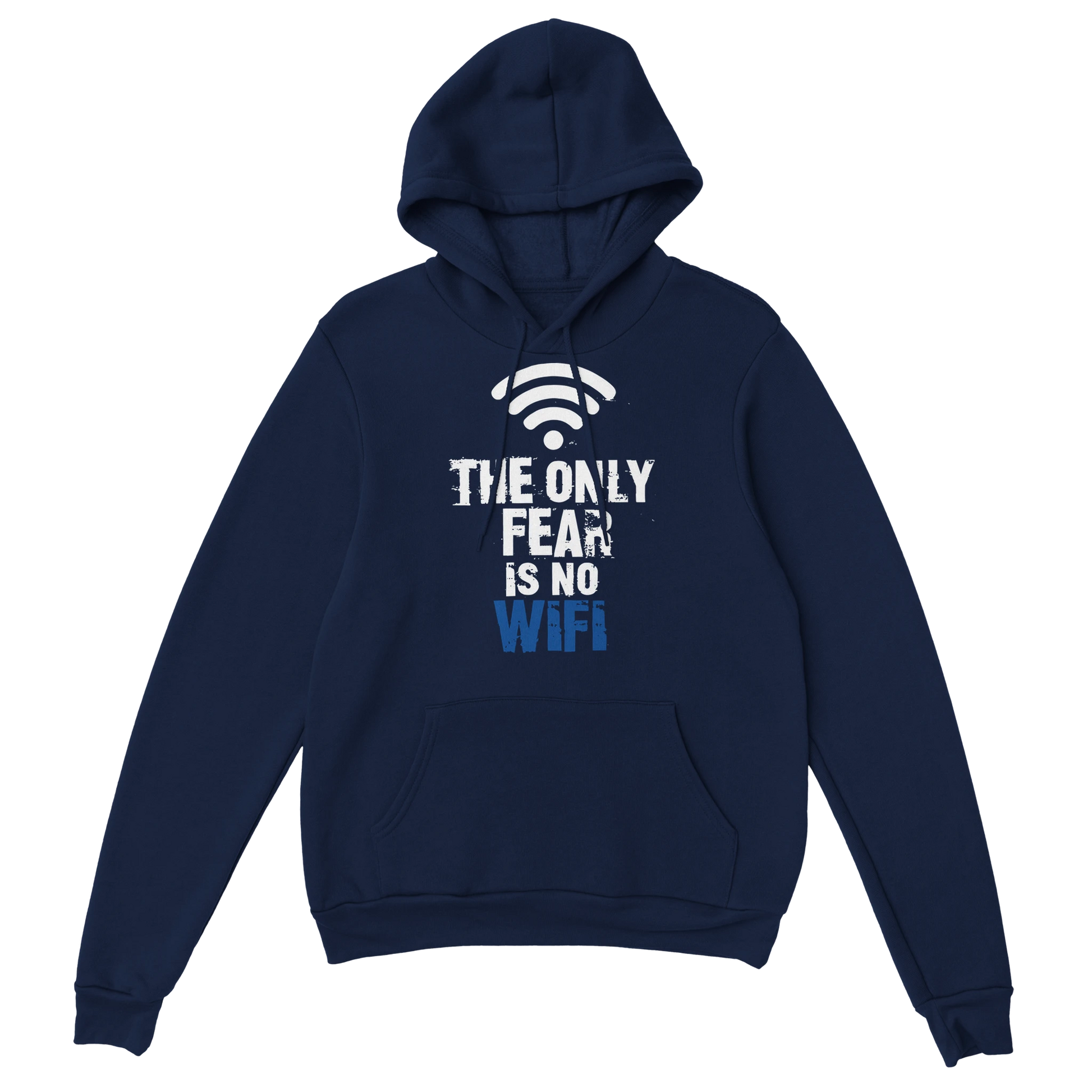 Statement Hoodie - No WiFi marine – Gaming Hoodie Flatlay mit Statement  No WiFi Print