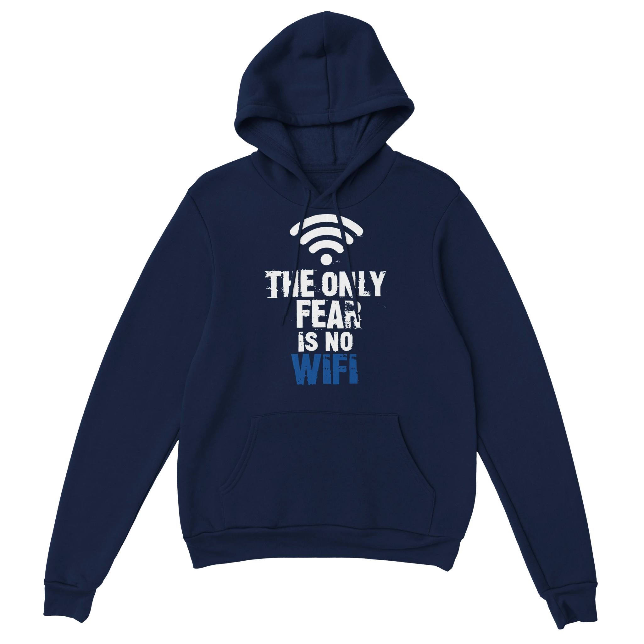 Statement Hoodie - No WiFi marine – Gaming Hoodie Flatlay mit Statement  No WiFi Print